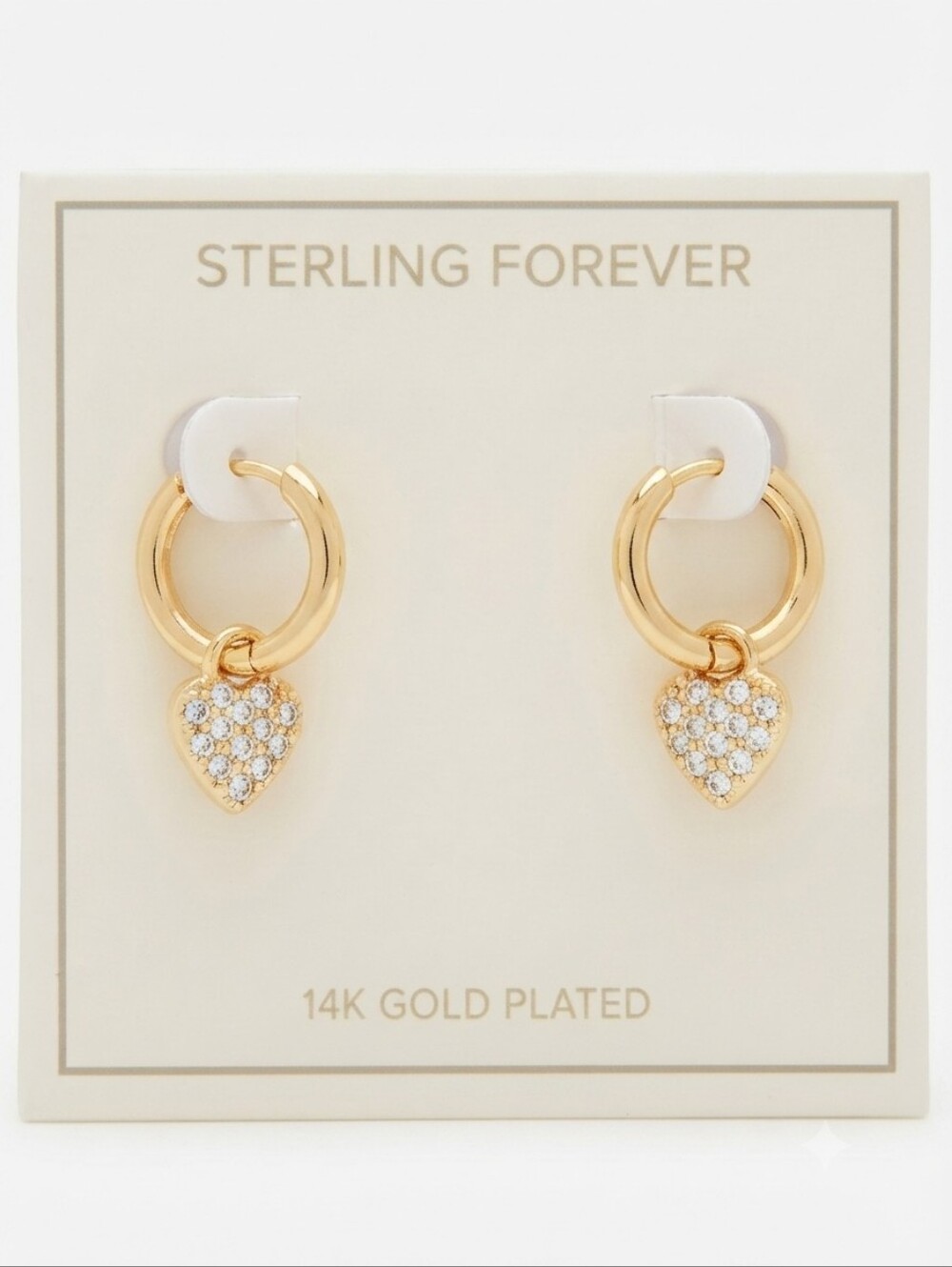 Sterling Forever 14K Gold Plated Heart Huggie Hoop Earrings Clear CZ New
